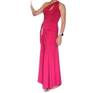 VTG y2k cote a cote hot pink prom dress gown rhinestones women xs maxi formal